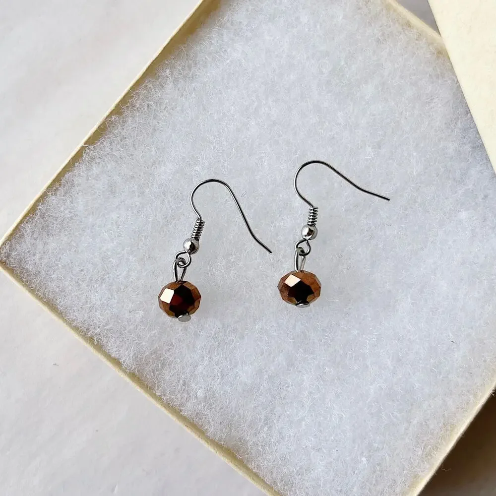 Bronze Mini Bead Earrings Dangle Drop Handmade Jewelry TT6